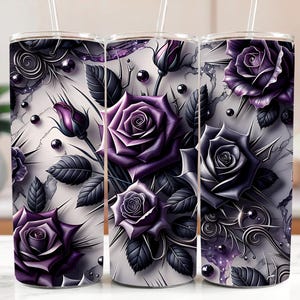 3D Purple Roses Floral Tumbler Wrap , 20 oz Skinny Tumbler Sublimation Design,  Flowers Tumbler Wrap,  Digital Download PNG