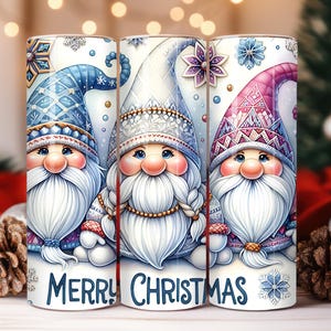Merry Christmas Gnome 20 Oz Skinny Tumbler Wrap, Christmas Gnome Sublimation Tumbler Design Template, Digital Download, Snowflake PNG design