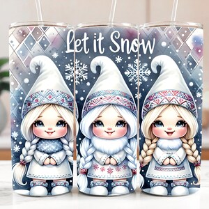 Let It Snow Gnome 20 Oz Skinny Tumbler Wrap, Christmas Gnome Sublimation Tumbler Design Template, Digital Download, Snowflake PNG design
