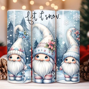 Let It Snow Gnome 20 Oz Skinny Tumbler Wrap, Christmas Gnome Sublimation Tumbler Design Template, Digital Download, Snowflake PNG design