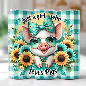 Just A Girl Who Loves Pigs Tumbler Wrap, Cute Pig 20oz Skinny Tumbler Wrap PNG, Funny Pig Tumbler Wrap PNG, Sublimation Tumbler Design