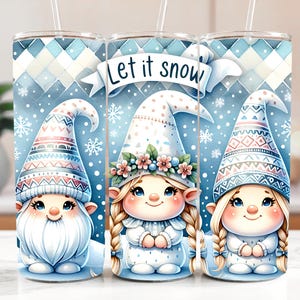 Let It Snow Gnome 20 Oz Skinny Tumbler Wrap, Christmas Gnome Sublimation Tumbler Design Template, Digital Download, Snowflake PNG design