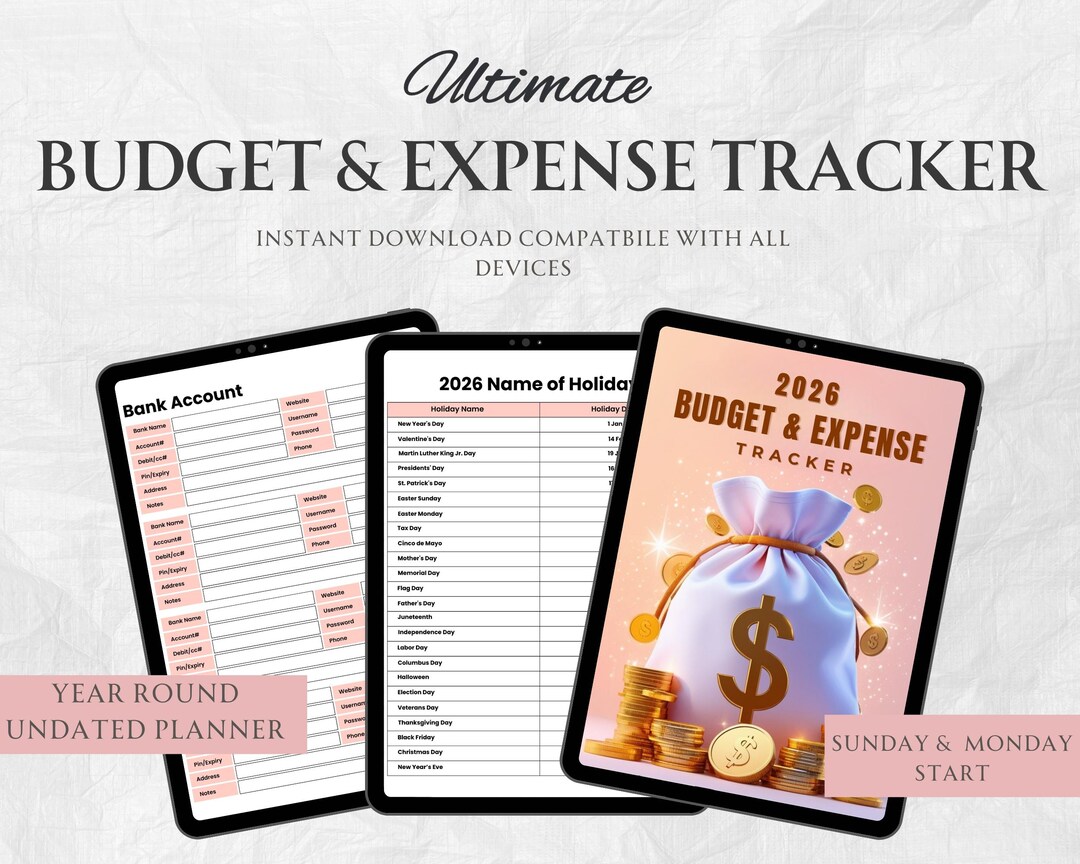 2026 Budget, Expense Tracker Printable | Monthly, Weekly Budget Planner ...
