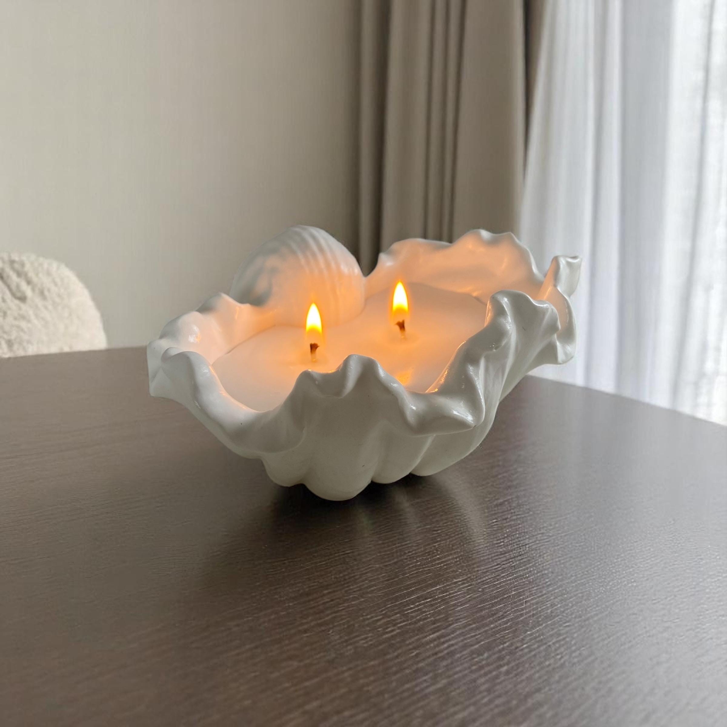 Vela de hormigón con forma de concha, decoración costera para mesa, velas únicas, regalo para mejor amigo, decoración náutica para el hogar, regalo de casa de playa para amantes de las velas
