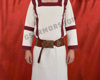 Roman Cotton Tunica - For Roman soldier White With Red Stripe tunic, Black Friday
