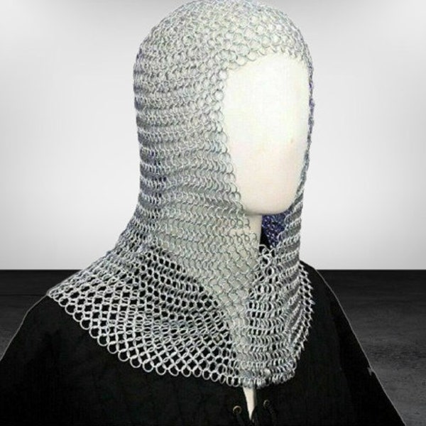Chain mail Coif, Butted Ring 10mm Aluminum chainmail Hood/Coif , SCA LARP cosplay gifts Black Friday Sale