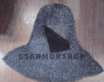 Chainmail Coif, 9MM Flat Riveted with Washer Coif for medieval and Larp Black Friday