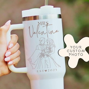 Custom Bride Tumbler, Mrs Gift with Bride Name Gift with Wedding Photo Gift, Wedding Gift Mrs. Cup, Newlywed Gift, Wedding Gift for Bride