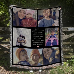Mensagem de presente para o pai, cobertor de presente com foto, cobertor de colagem de fotos com mensagem personalizada para o dia dos pais, carta de amor para ele, presente de carta personalizada