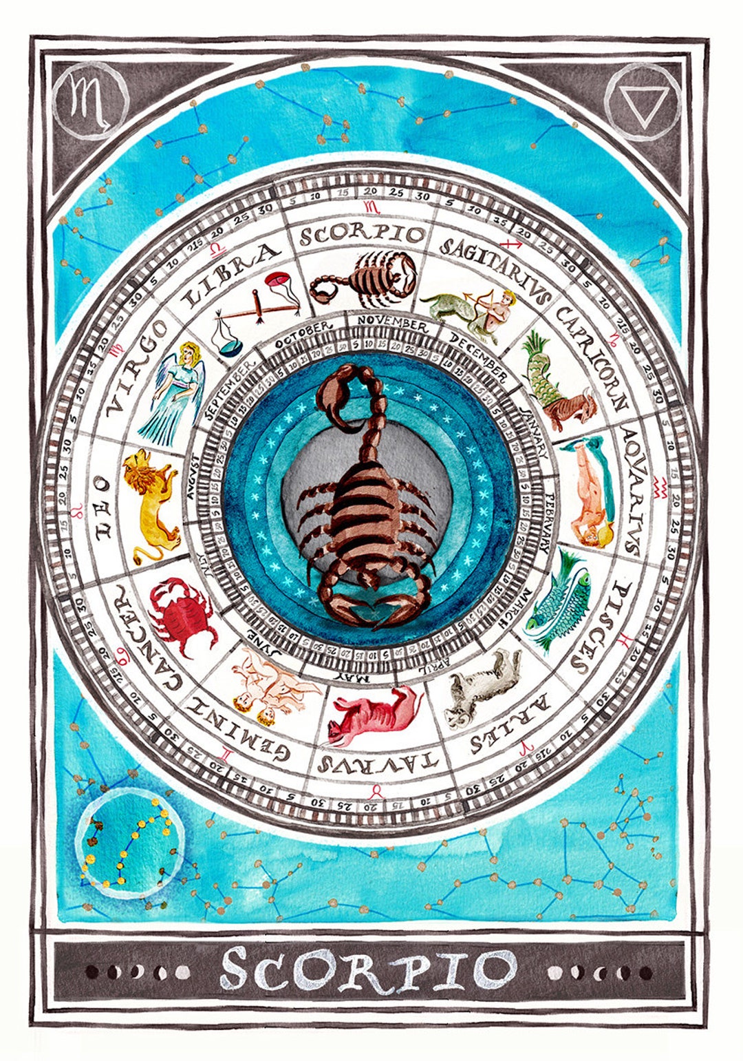 Scorpio Celestial Zodiac Calendar | Art Print of Original Painting ...