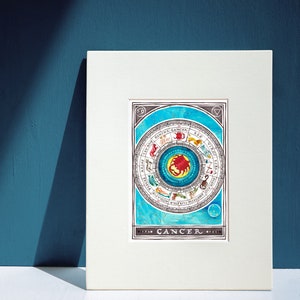 CÁNCER Calendario del Zodíaco Celestial / impresión artística de pintura original / astrología, constelaciones, carta natal / acuarela gouache