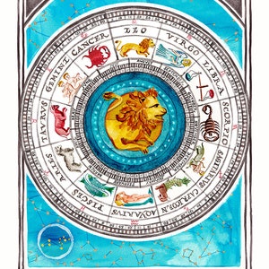 LEO Celestial Zodiac Calendar | art print of original painting | astrology, constellations, birth chart | gouache watercolor