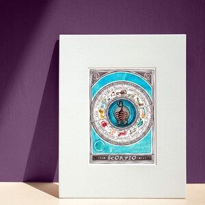 Calendario zodiacal Celestial de Escorpio / impresión artística de pintura original / astrología, constelaciones, carta natal / acuarela gouache