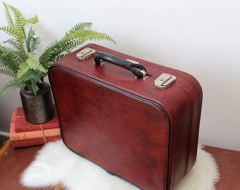 Burgundy 1970's Vintage Suitcase. Unmistakably Retro.