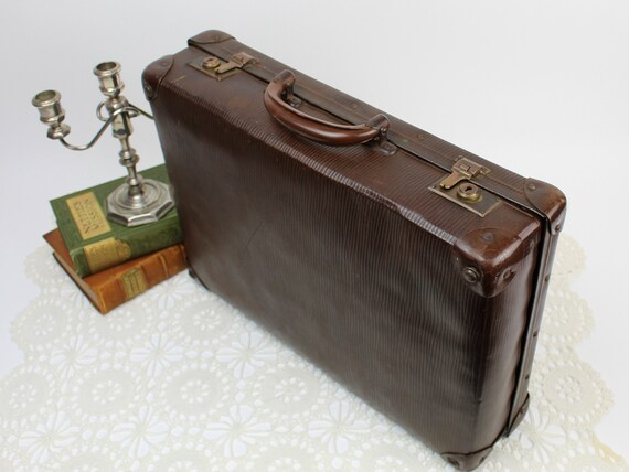 Early Mid Century Gentleman's Travel Suitcase wit… - image 1