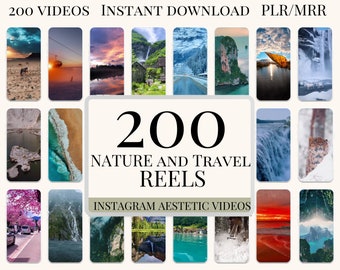200 Nature Reels, Instagram Travel Reels, Aesthetic Videos, Faceless Digital Marketing Videos, Master Resell Rights, MRR, PLR, Canva