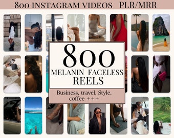 Pacchetto senza volto di melanina 800, bobine di melanina di Instagram, video estetici di Instagram, video di marketing digitale senza volto, diritti di rivendita master