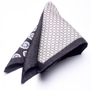 Black 4 Patterns Italian Silk Pocketsquare, Handcrafted Pure 100% Silk Handkerchief, Jacket Pocket Square, Gifts for Men, Groomsmen Gift