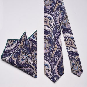 Paisley Pattern 100% Cotton Tie Pocket Square Set, Cotton Necktie Pocketsquare, Wedding Handkerchief Tie Set for Men,Gifts for him groomsmen