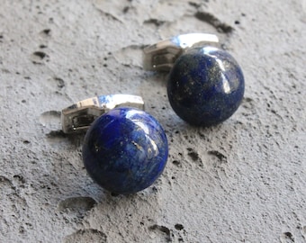 Lapis Lazuli Natural Stone Cufflinks Silver Plated, Lapis Gemstone Cuff Link, Gifts For Men Father Husband, Groomsmen Wedding Accessory