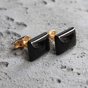 Black Onyx Natural Stone Cufflinks Silver Plated, Onyx Gemstone Cuff Link, Gifts For Men Father Husband, Groomsmen Wedding Accessory