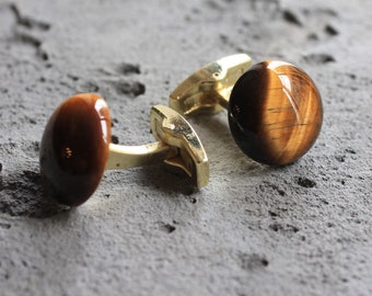 Tiger Eye Natural Stone Cufflinks, Tiger Eye Gemstone Cuff Link, Gifts For Men Father Husband, Groomsmen Wedding Gifts Accessory