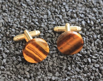 Tiger Eye Natural Stone Cufflinks, Tiger Eye Gemstone Cuff Link, Gifts For Men Father Husband, Groomsmen Wedding Gifts Accessory