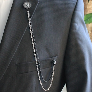 Customized Handmade Chain Lapel Brooch, Personalized Letter Jacket Collar Pin, Gifts For Man, Men&#39;s Jewellery Accessory Wedding Groomsmen