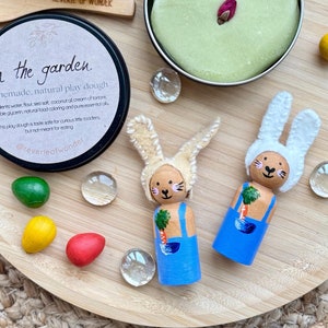 Bunny Bliss: Hand-Painted Wooden Peg Doll, Whimsical Easter or Springtime Decor, Bunny Rabbit for Sensory Play and Small World Play