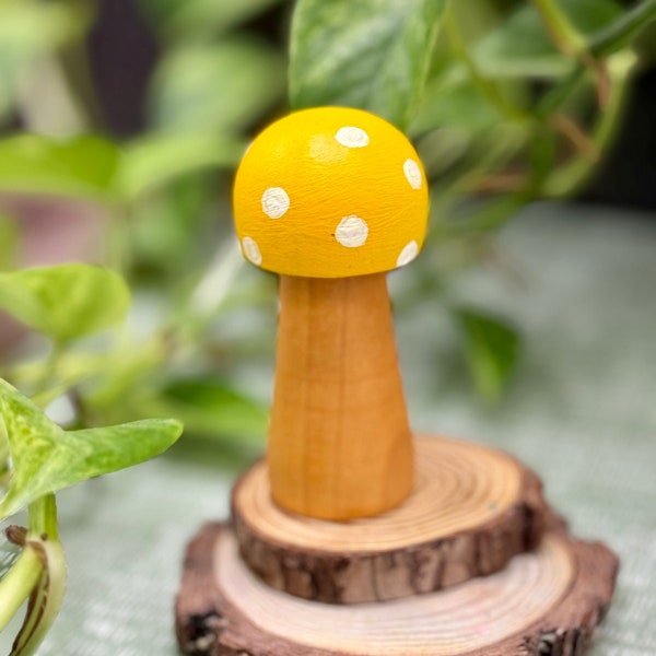 Yellow Toadstool: Enchanting Autumn Hand-Painted Waldorf Toy for Eco-Friendly Sensory Play & Fall Delights!