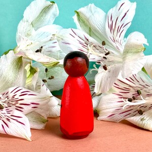 Hand-Painted Red Dress Peg Doll: Waldorf-Inspired Toy