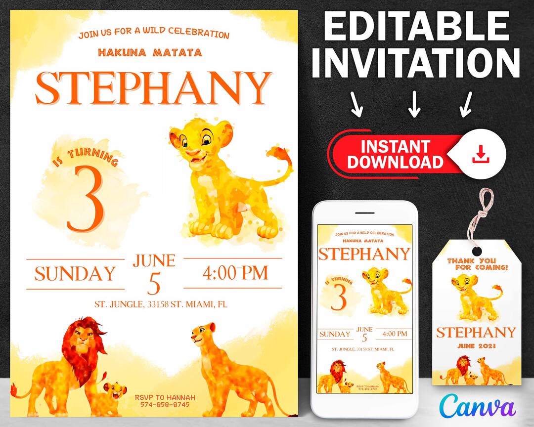 Lion King Birthday Invitation Template Printable Birthday - Etsy