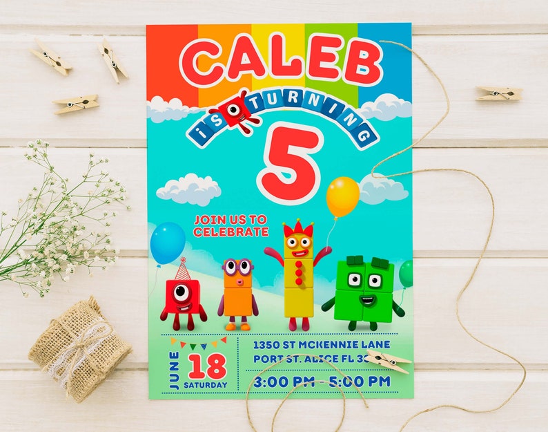 Numberblocks Birthday Invitation Color Party Invite Instant Etsy