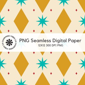Mid Century Modern Seamless Pattern, PNG Digital Paper, Repeat Pattern, Digital Download , Sublimation, Retro 50s 60s Pattern, for Crafters