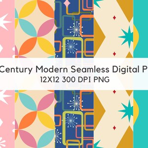 Mid Century Modern Seamless Pattern, PNG Digital Paper, Repeat Pattern, Scrapbook Paper , Sublimation, Retro 50s 60s Pattern, for Crafters