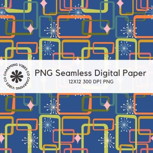 Mid Century Modern Seamless Pattern, PNG Digital Paper, Repeat Pattern, Digital Download , Sublimation, Retro 50s 60s Pattern, for Crafters