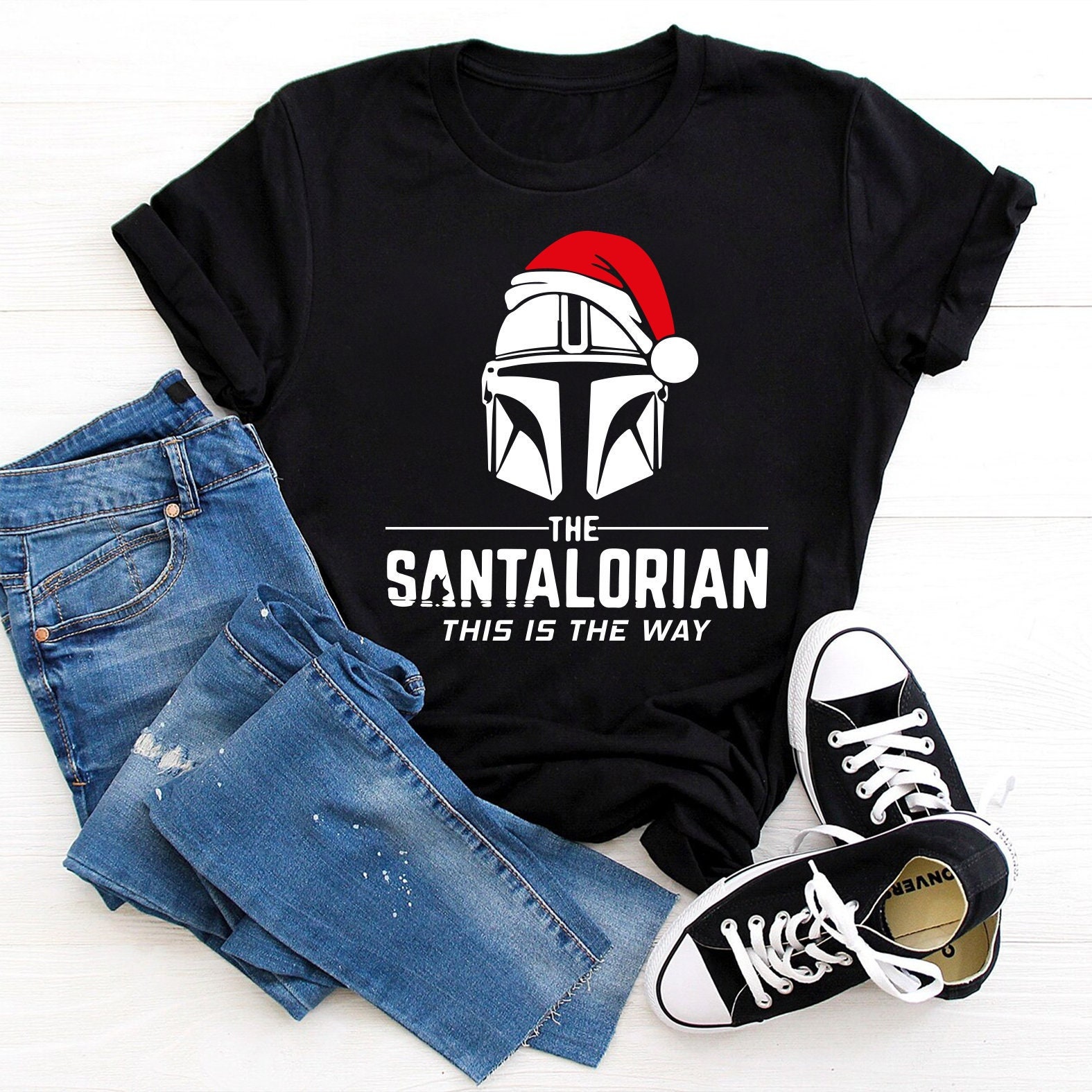 Discover Santalorian Star Wars Christmas Shirt, Mandalorian Christmas Shirt