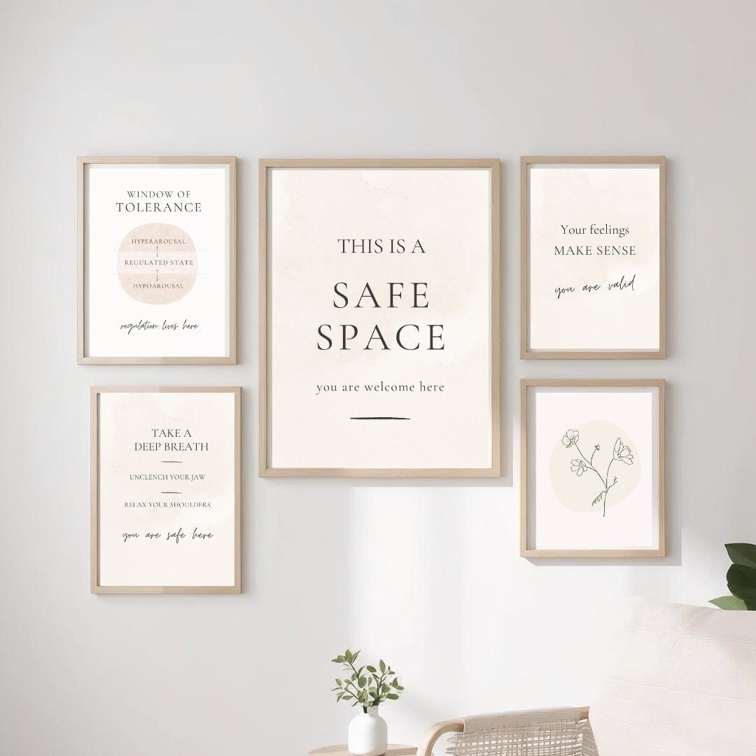 Safe Space Therapy Office Wall Art Bundle Neutral Therapy Mental Health ...
