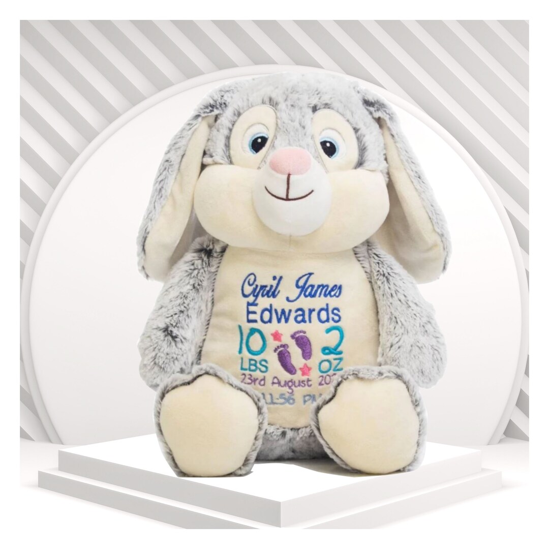 Grey Bunny Cuddle Buddy Customized Embroidered Stuffed Etsy