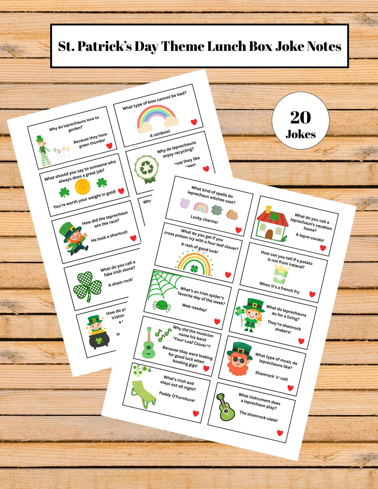St. Patrick's Day Themed Lunch Box Joke Notes for Kids - Etsy
