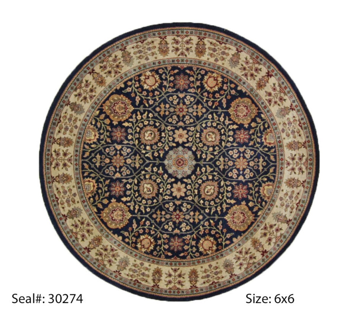 Traditional 6 Feet Navy Beige Round Area Rug - Etsy