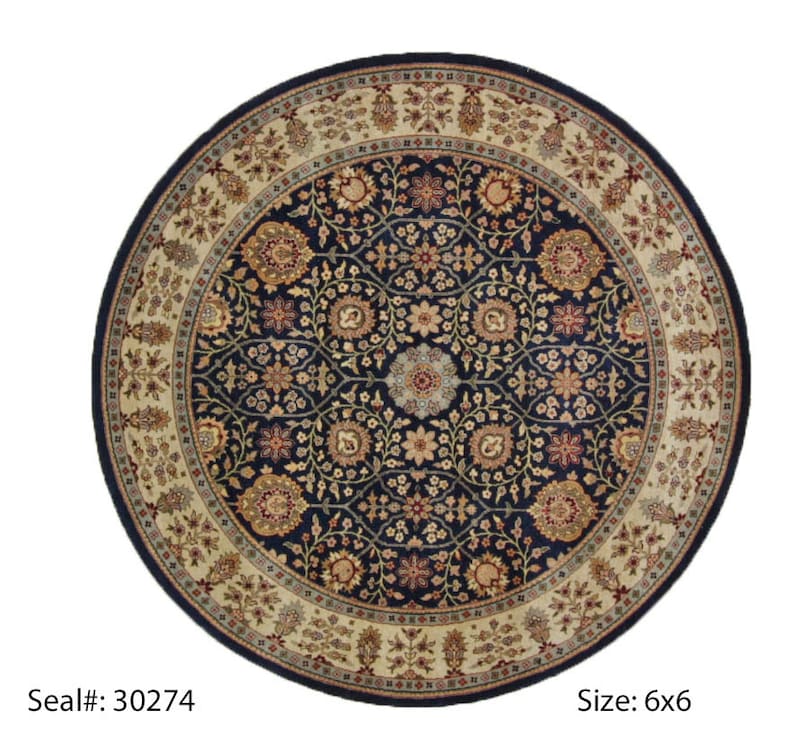 Traditional 6 Feet Navy Beige Round Area Rug Etsy