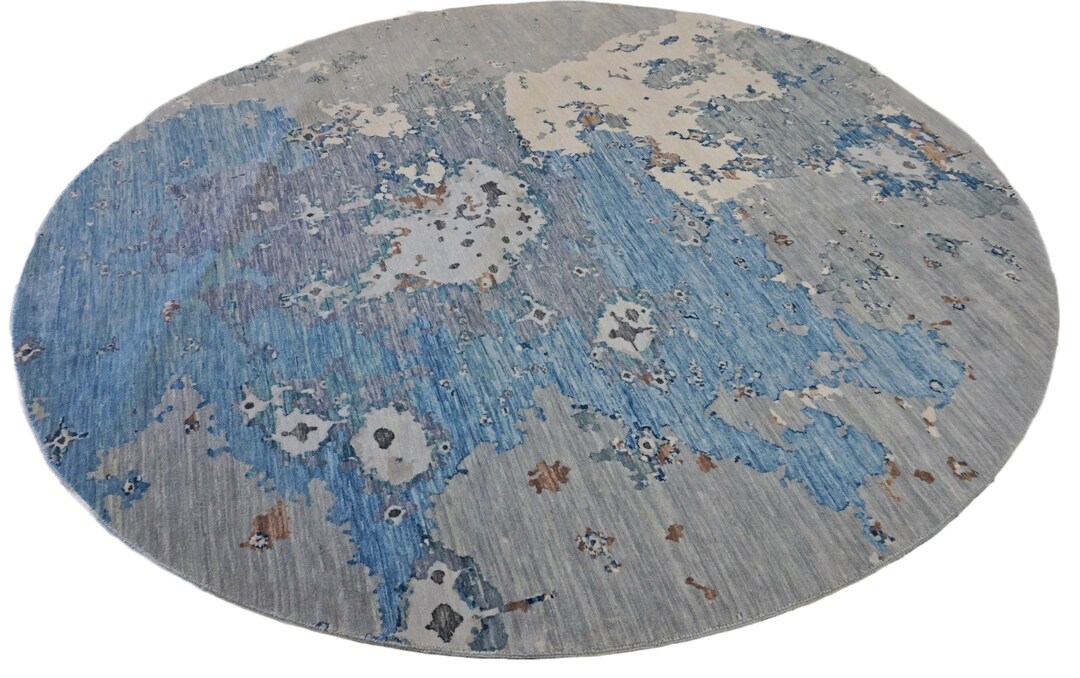 Modern 8ft Round Rug in Blue and Gray Colors - Etsy