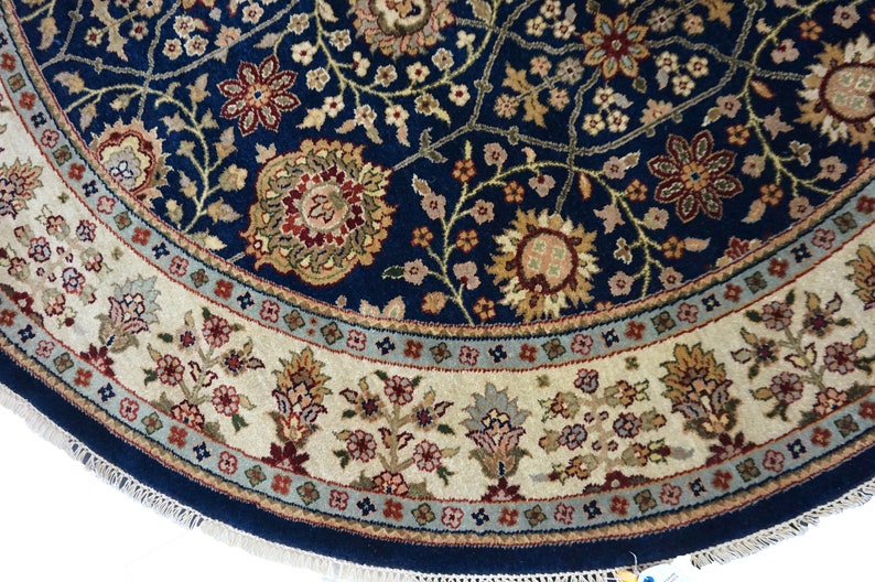 Traditional 6 Feet Navy Beige Round Area Rug Etsy