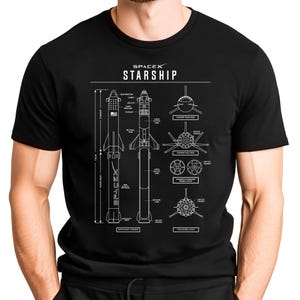 SpaceX Starship Blueprint T-Shirt | 100% Cotton Space Collector Tee