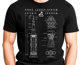 Camiseta con el plano del cohete Artemis de la NASA / Exploración espacial / Artemis 2