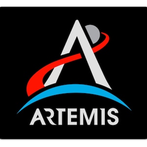 May include: Black square sticker featuring the Artemis logo. The logo includes a white stylized letter "A" with a red and blue arc, and a gray sphere. The word "ARTEMIS" is printed in white below the logo.