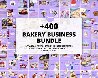 Bakery Business Social Media Templates, Food Marketing Canva Bundle