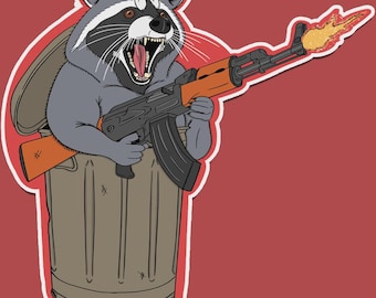Raccoon Rampage Sticker: Funny Animal Laptop Decal