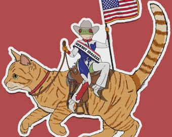 Cowboy Frog and Cat Sticker: Funny Animal Lover Gift